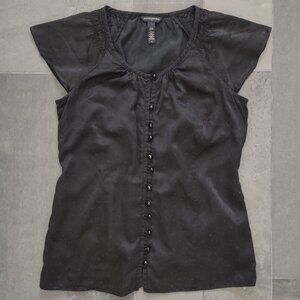 Banana Republic silk flutter sleeve top - black - M